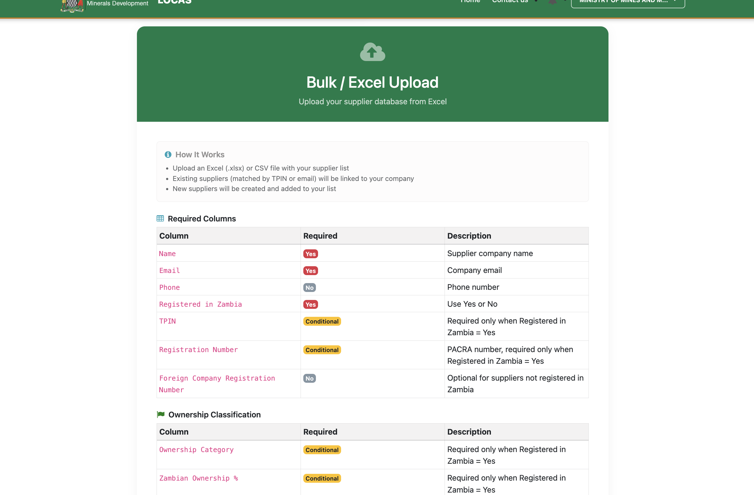 Bulk upload column reference