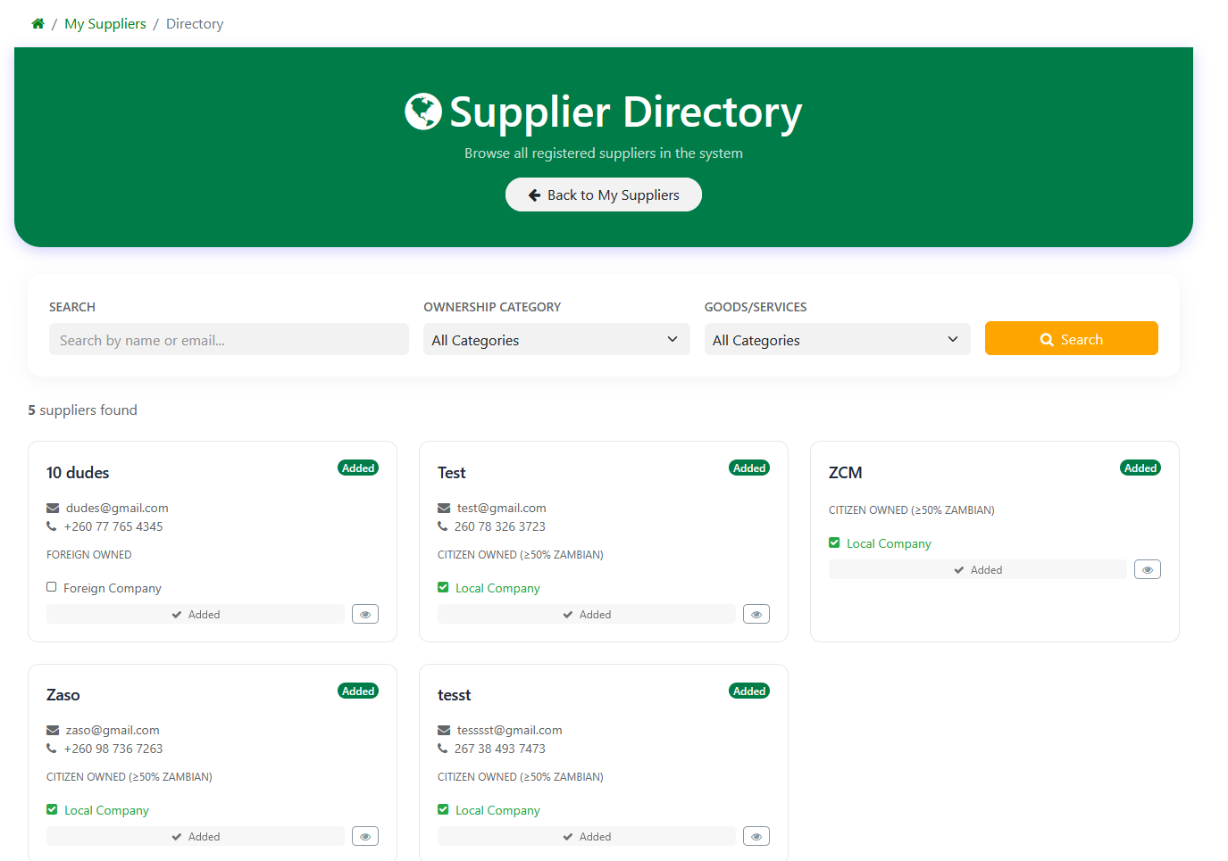 Supplier Directory