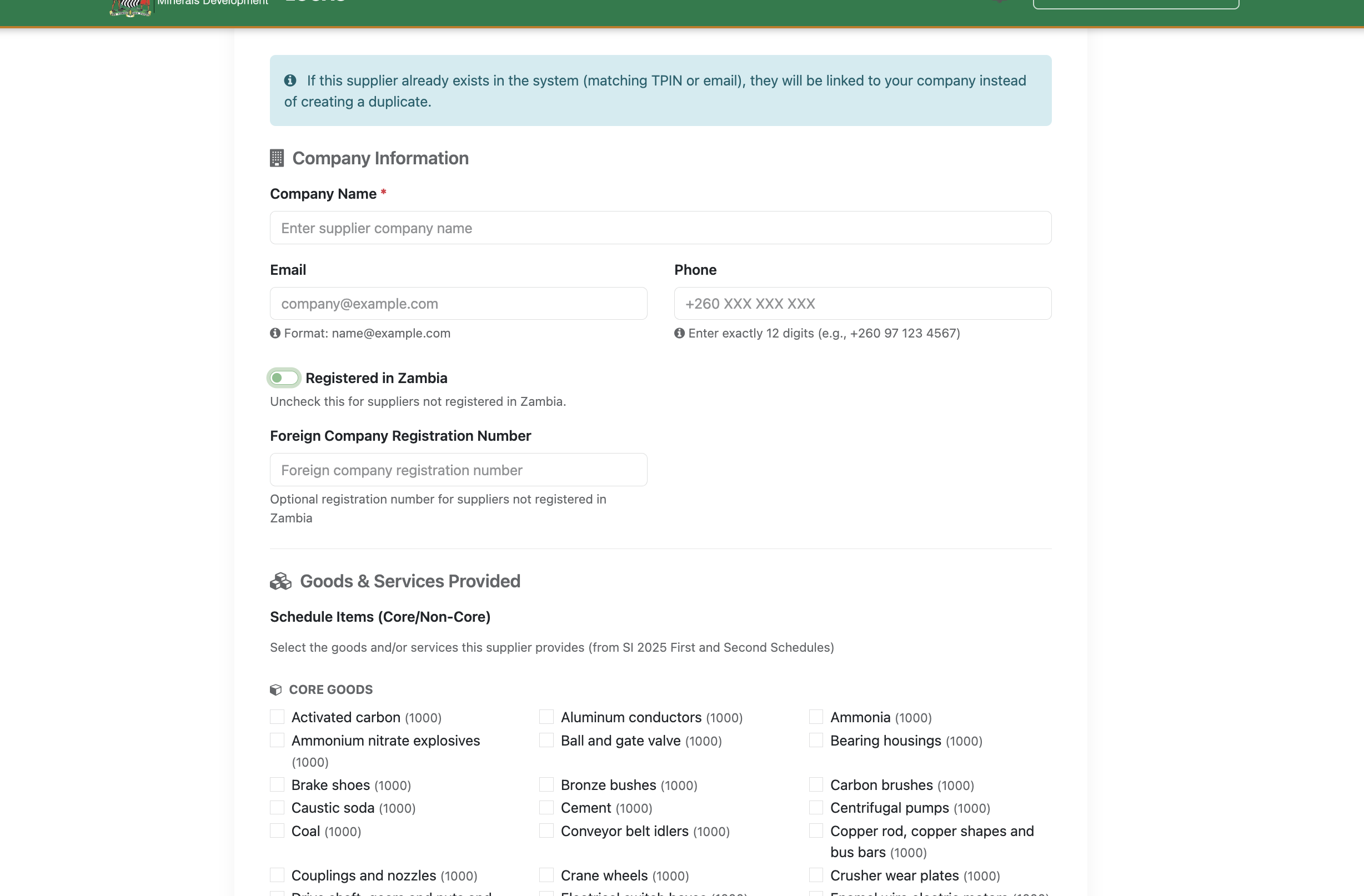 Foreign supplier registration